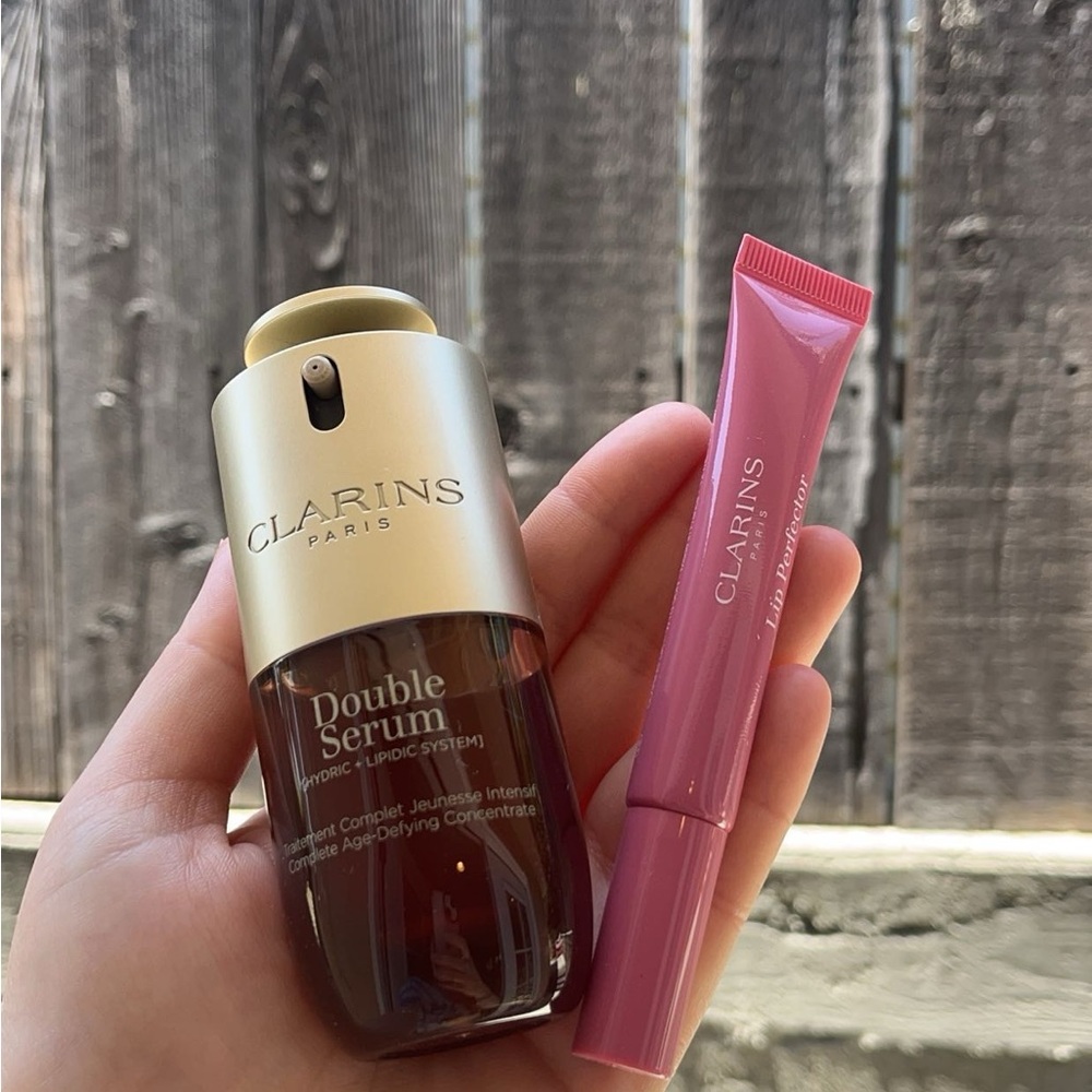 BRAND NEW IN BOX Clarins Double Serum and Lip Perfector Skincare Makeup Bundle